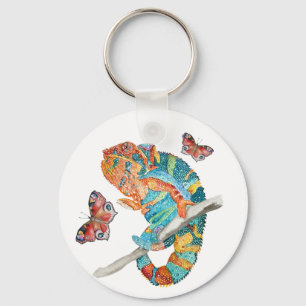 Vibrant Watercolor Chameleon Keychain