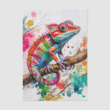 Vibrant Watercolor Chameleon – Rainbow Jungle Art 