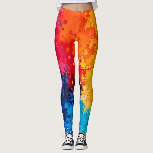 Vibrant Watercolor Chaos Art Leggings (Front)