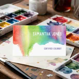 Vibrant Watercolor Colourful Hair Stylist Rainbow Business Card