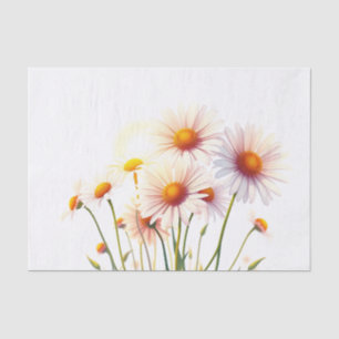 Vibrant Watercolor Daisies with Golden Hour Tissue Paper