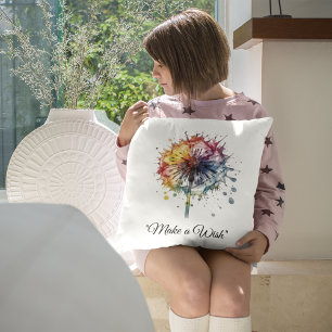 Vibrant Watercolor Dandelion, custom Throw Pillow