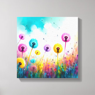 Vibrant Watercolor Dandelion Wishes | Colorful  Canvas Print