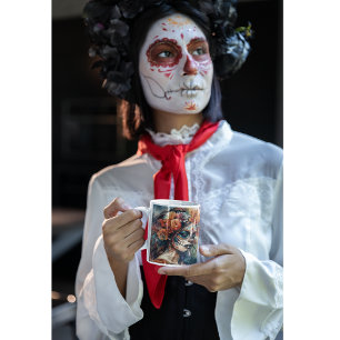 Vibrant Watercolor Dia de los Muertos Catrina Coffee Mug