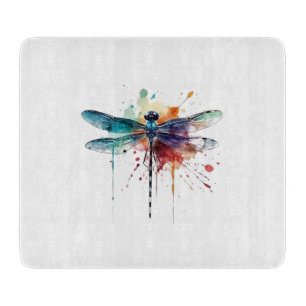 Vibrant Watercolor Dragonfly Cutting Board
