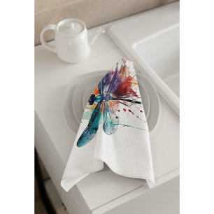 Vibrant Watercolor Dragonfly Kitchen Towel