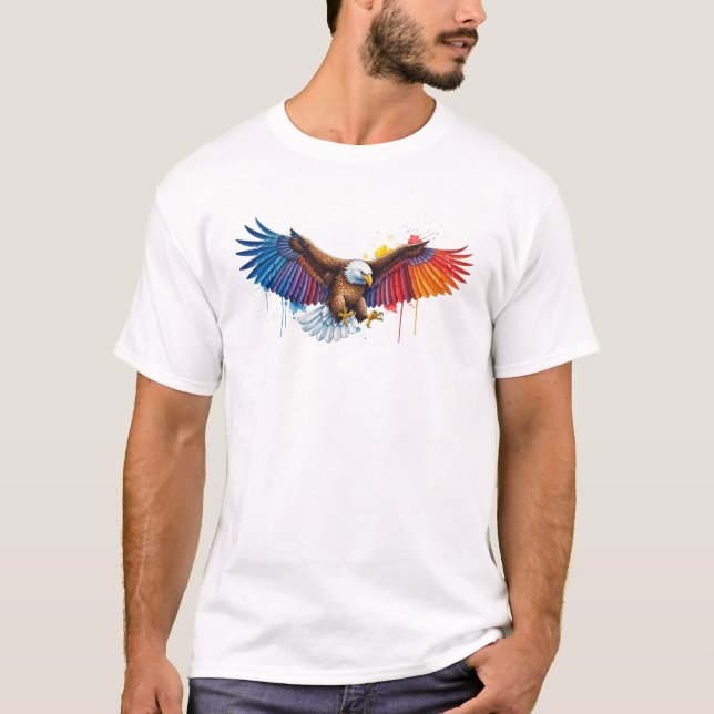Vibrant Watercolor Eagle with Spread Wings   T-Shirt (Front)