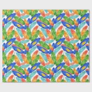 Vibrant Watercolor Feather Pattern — Abstract ِArt Wrapping Paper