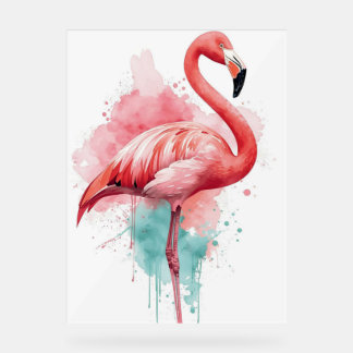 Vibrant Watercolor Flamingo Pink and Teal Splash