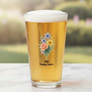 Vibrant Watercolor Floral 40th Birthday Glass