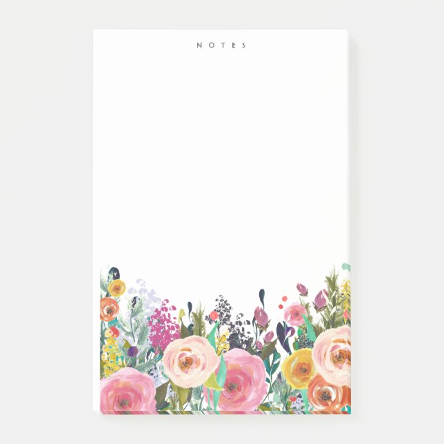 Vibrant Watercolor Floral Blooms Personalized Post-it Notes (Front)