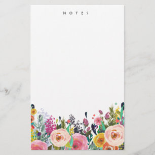 Vibrant Watercolor Floral Blooms Personalized Stationery