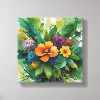 Vibrant Watercolor Floral Bouquet Canvas Print