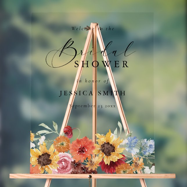 Vibrant Watercolor Floral Bridal Shower Acrylic Sign (Neutral)