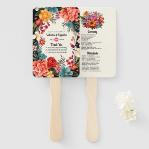 Vibrant Watercolor Floral Fiesta Wedding Program Hand Fan