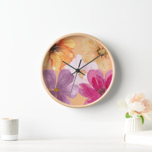 Vibrant Watercolor Floral Pattern Acrylic Wall    Clock