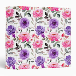 Vibrant Watercolor Floral Pattern in Pink & Purple Binder