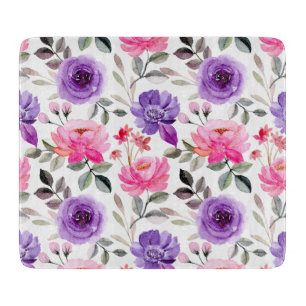 Vibrant Watercolor Floral Pattern in Pink & Purple Cutting Board