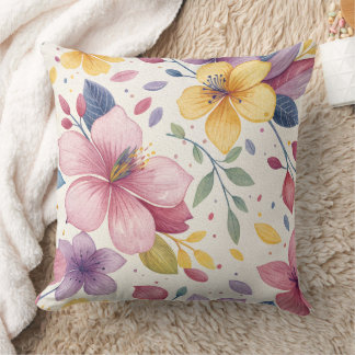 Vibrant Watercolor Floral Throw Pillow