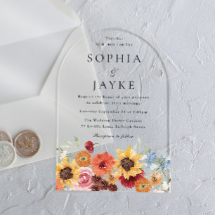 Vibrant Watercolor Floral Wedding  Acrylic Invitations