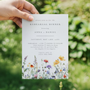 Vibrant Watercolor Floral Wedding Rehearsal Dinner Invitation