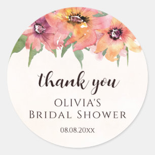 Vibrant Watercolor Flowers Bridal Shower Thank You Classic Round Sticker