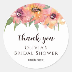 Vibrant Watercolor Flowers Bridal Shower Thank You Classic Round Sticker