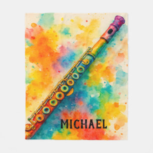 Vibrant Watercolor Flute Custom Fleece Blanket
