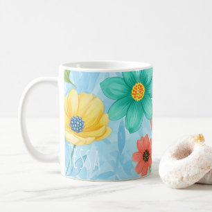 Vibrant Watercolor Garden Floral Pastel Botanical Coffee Mug