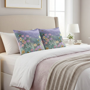 Vibrant Watercolor Garden With Bees Flowers Throw Pillow