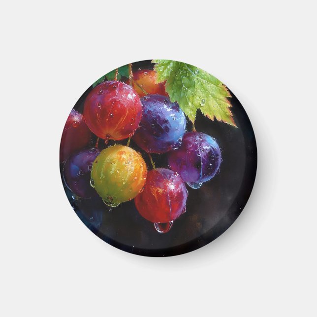 Vibrant Watercolor Grapes and Dew Drops Magnet (Front)