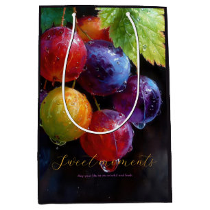 Vibrant Watercolor Grapes and Dew Drops Medium Gift Bag