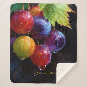 Vibrant Watercolor Grapes and Dew Drops Sherpa Blanket