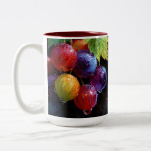 Vibrant Watercolor Grapes and Dew Drops Two-Tone Coffee Mug