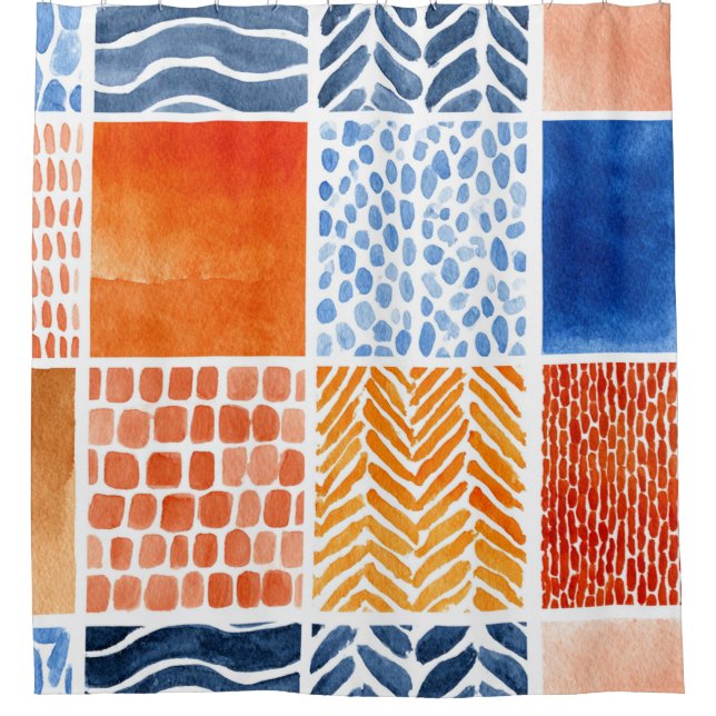 Vibrant Watercolor Grid Pattern in Blue & Orange (Front)