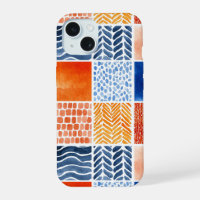 Vibrant Watercolor Grid Pattern in Blue & Orange