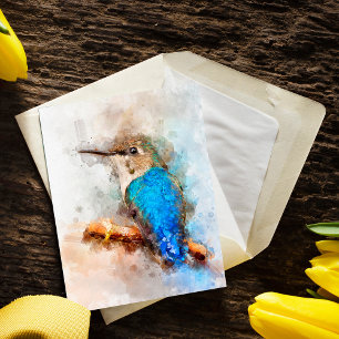 Vibrant Watercolor Hummingbird Bird on a branch Postcard