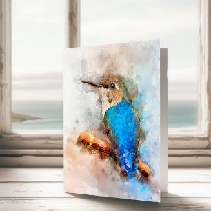 Vibrant Watercolor Hummingbird Bird on a branch Thank You Card