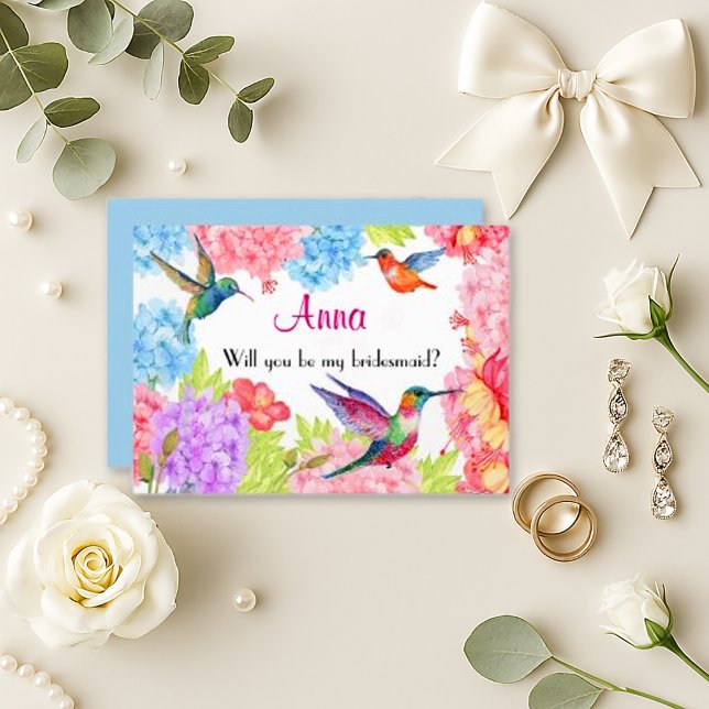 Vibrant Watercolor Hummingbird Bridesmaid Invitation (Creator Uploaded)