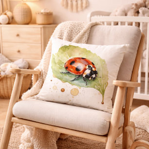 Vibrant Watercolor Ladybug Garden Art Throw Pillow