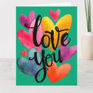 Vibrant Watercolor Love: Hand-Lettered "Love You" Card