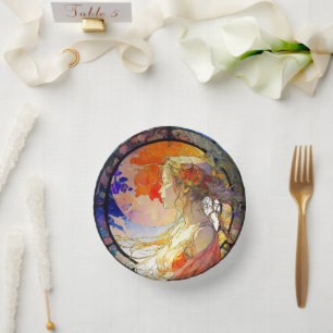 Vibrant Watercolor of Girl Paper Bowls Plate