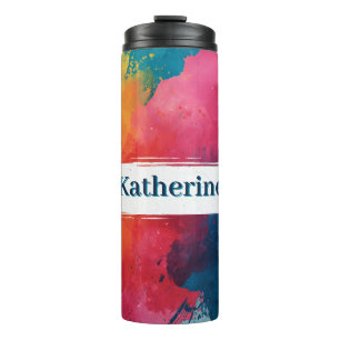 Vibrant Watercolor Paint Splash with Custom Name Thermal Tumbler