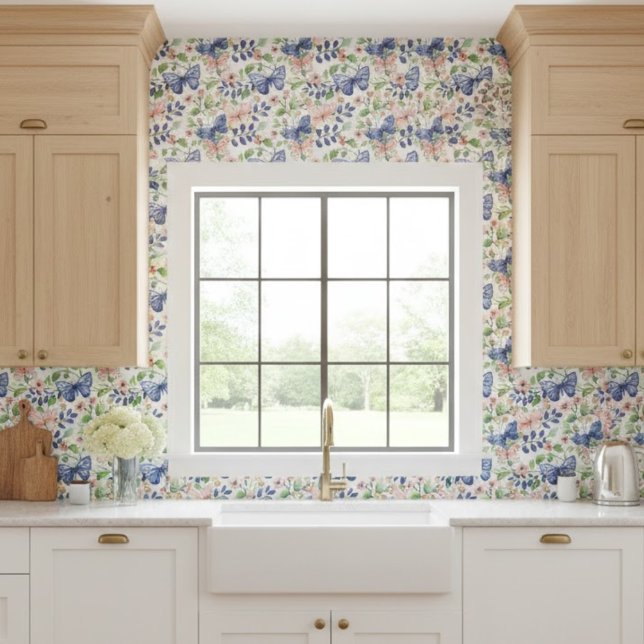 Vibrant Watercolor Pink Blue Floral Butterflies Tile (Creator Uploaded)