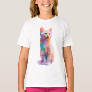 Vibrant Watercolor Rainbow Pastel Kitten Kids T-Shirt
