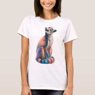 Vibrant Watercolor Ring-Tailed Lemur Illustration T-Shirt