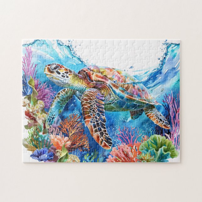 Vibrant Watercolor Sea Turtle Jigsaw Puzzle (Horizontal)