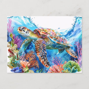 Vibrant Watercolor Sea Turtle Postcard