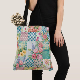 Vibrant Watercolor Spring Floral Patchwork Seamles Tote Bag