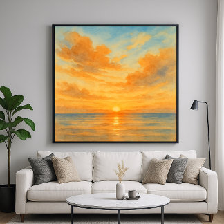Vibrant Watercolor Style Sunset Seascape Poster